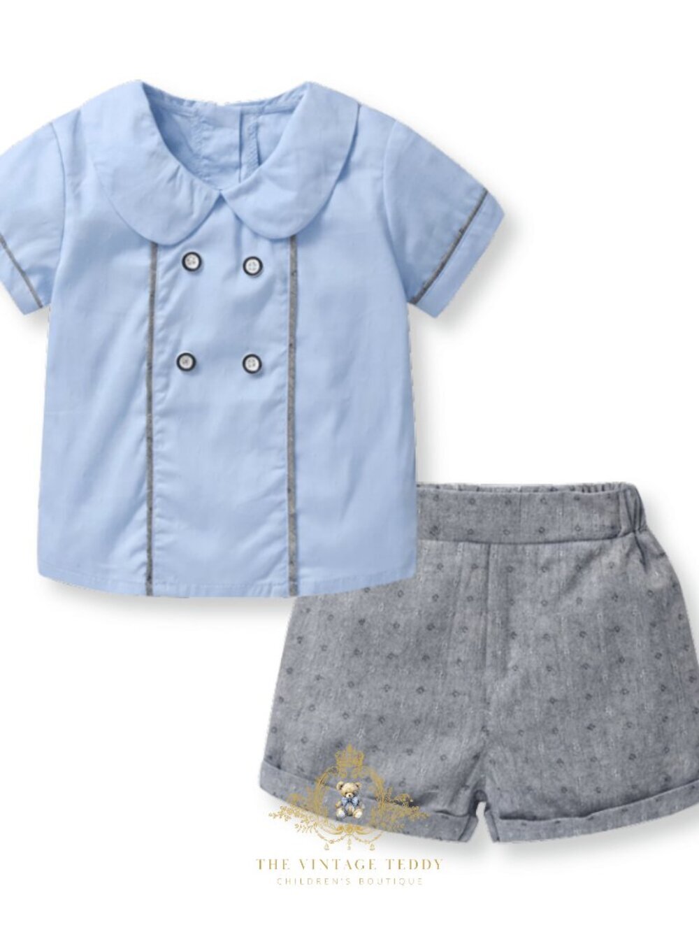 NWT Handsome Boys Matching Set Dress Shirt & Shorts 2-Piece Kids Outfit 2T - Picture 2 of 3